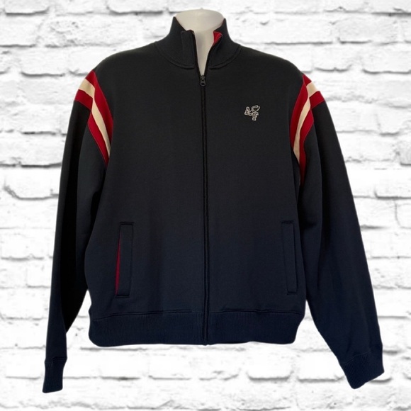 Vintage Abercrombie & Fitch Full Zip Jacket XL Red Stripe Track Style Navy - Picture 2 of 10